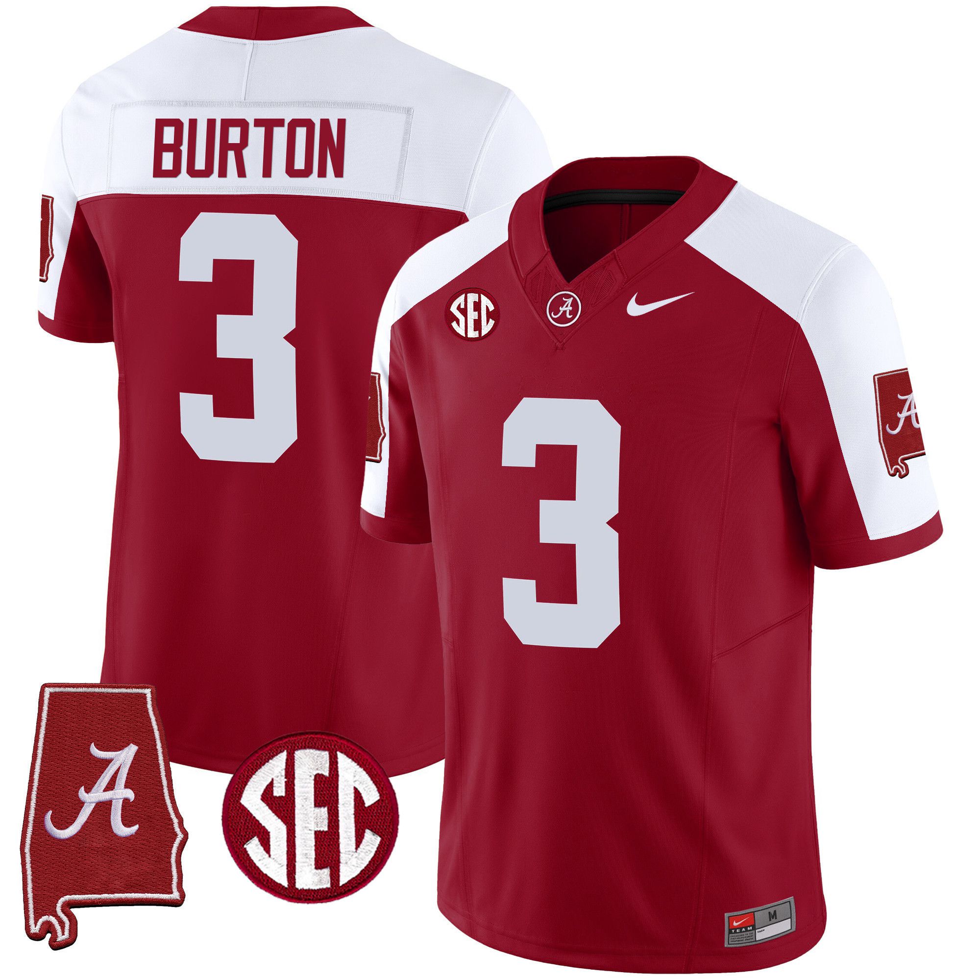 Men Alabama Crimson Tide #3 Burton Red 2024 Nike Vapor Limited NCAA Jersey